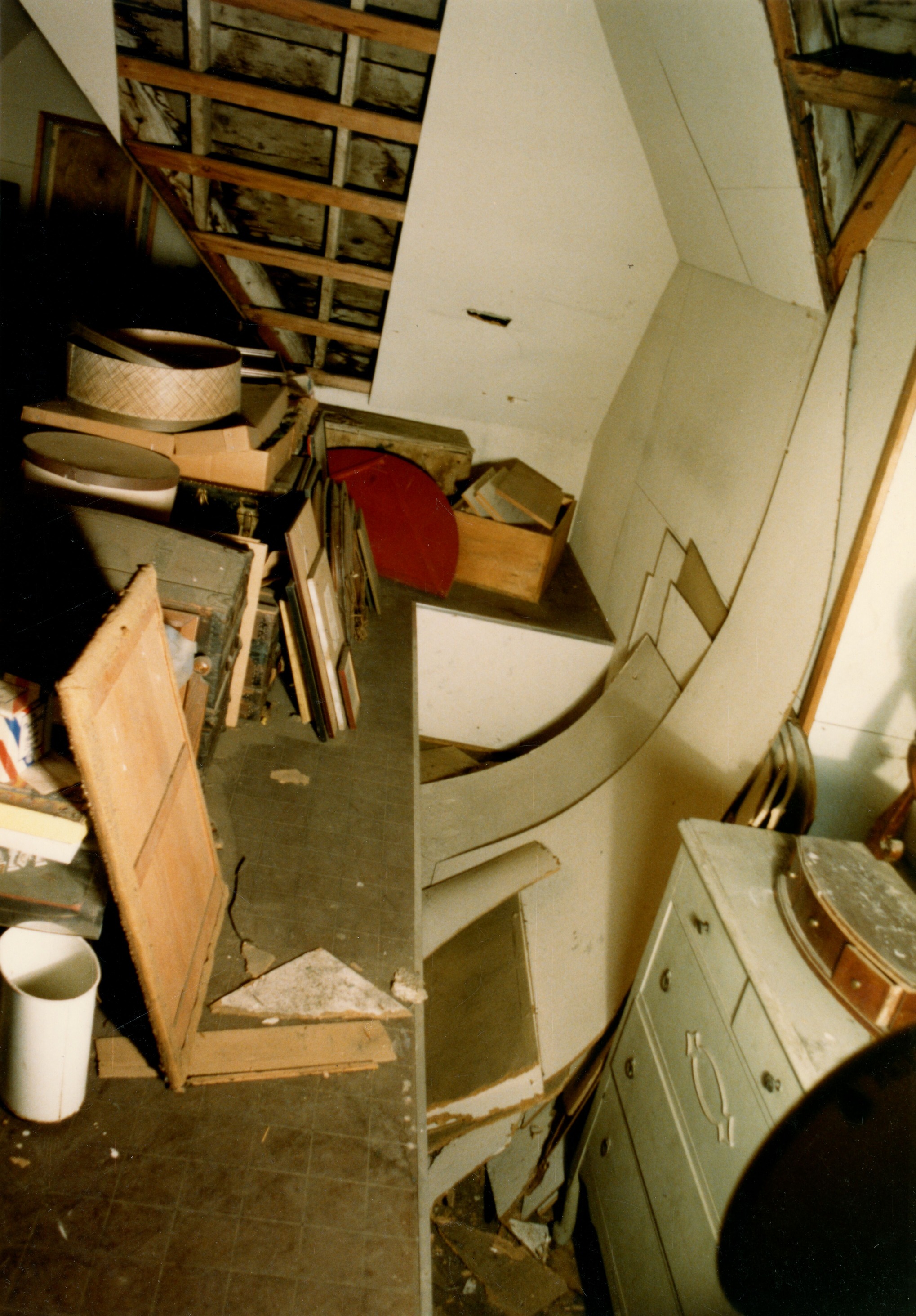 Area looking west along division of upper and lower attic