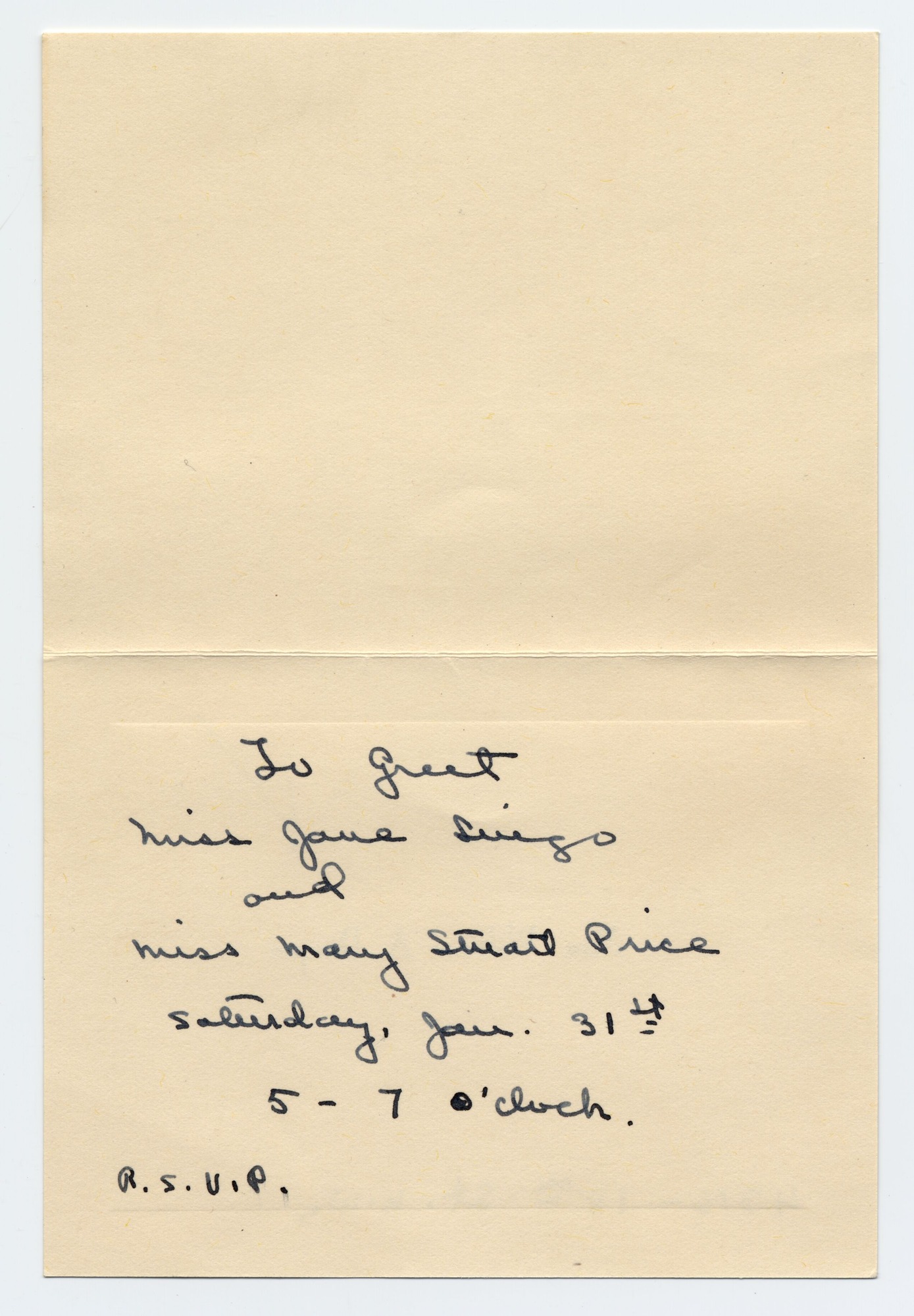 The invitation is written inside a small card with the name of the sender on the outside.