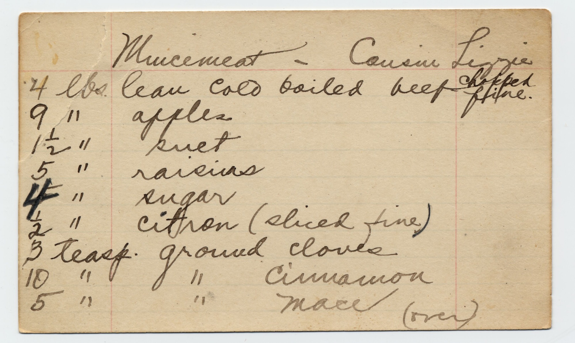 A recipe written in pencil on a note card.