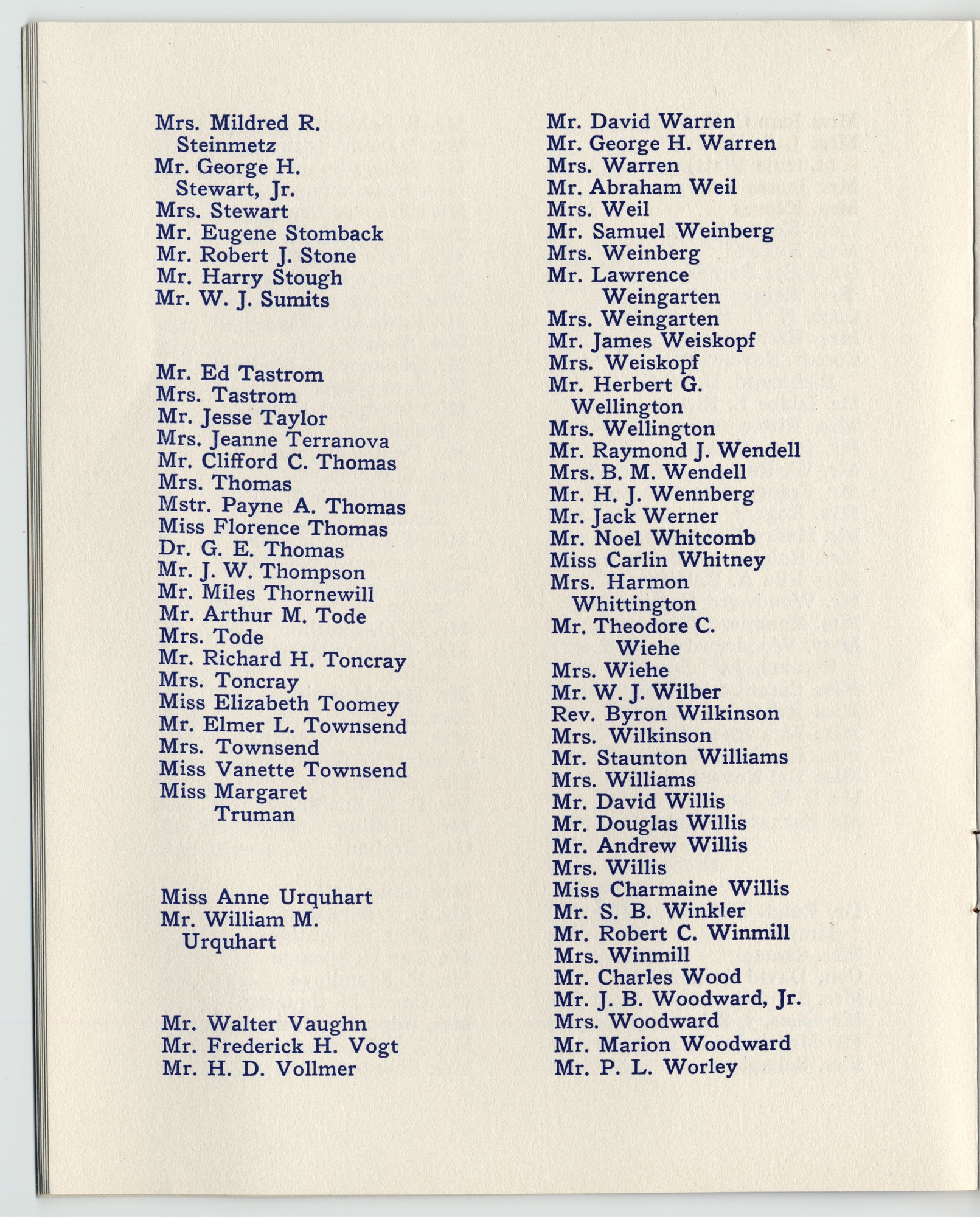 A small booklet with a red and blue striped cover. The booklet has 34 pages and the words are printed in blue ink.