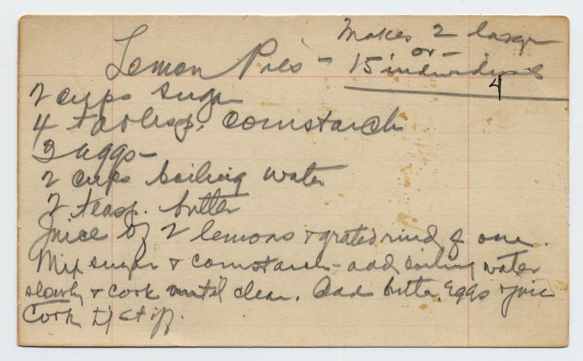 A recipe written in pencil on a note card.