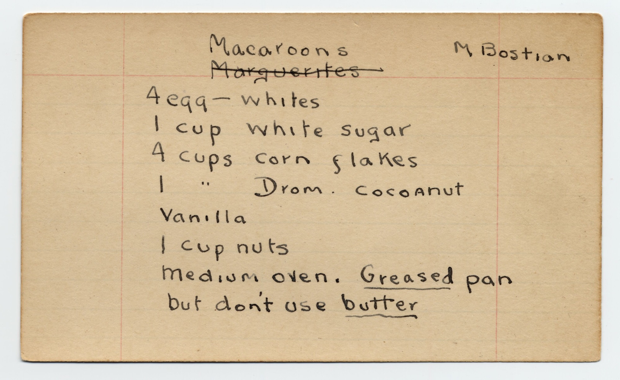 A recipe written in black pen on a note card.