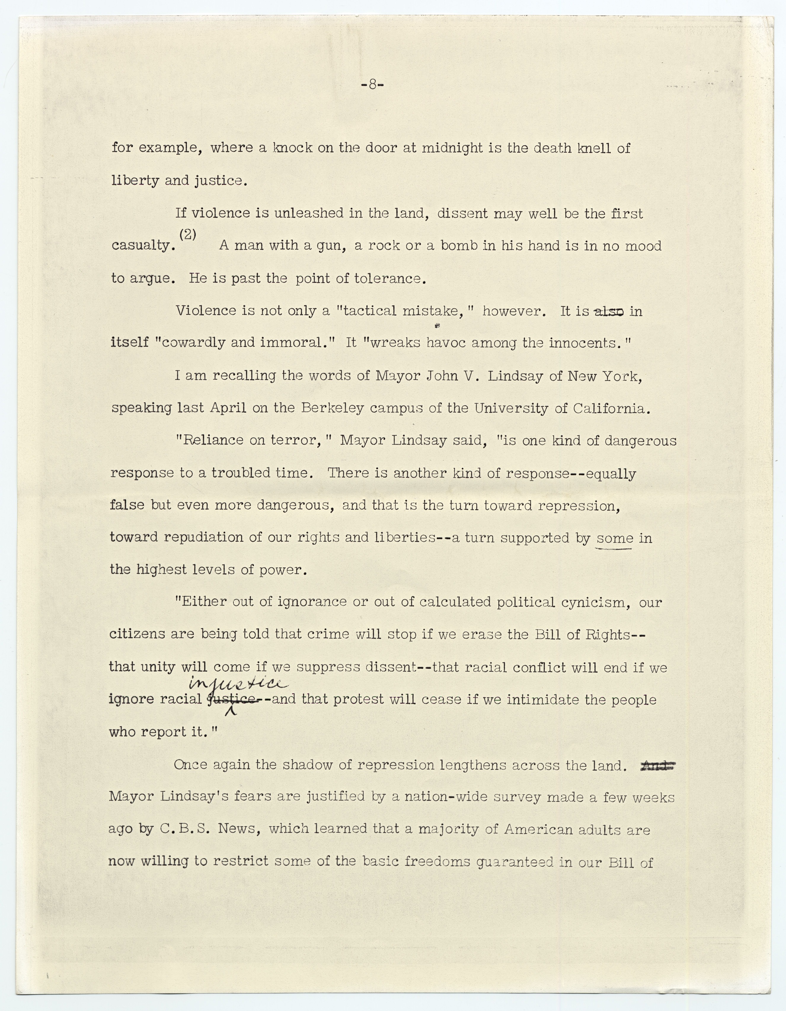 Eleven pages of typed speech on white paper.