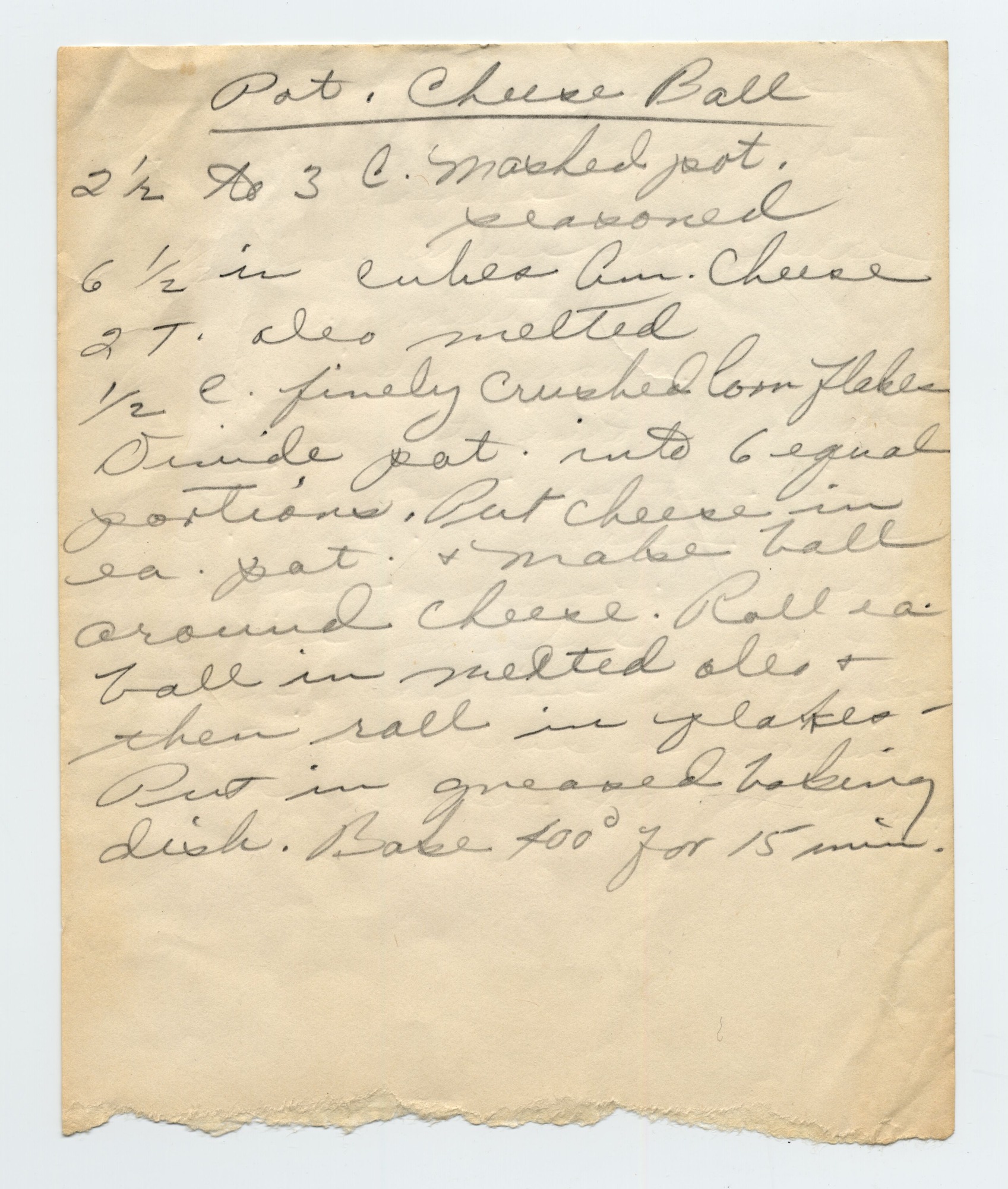 A recipe written in pencil on white stationary.