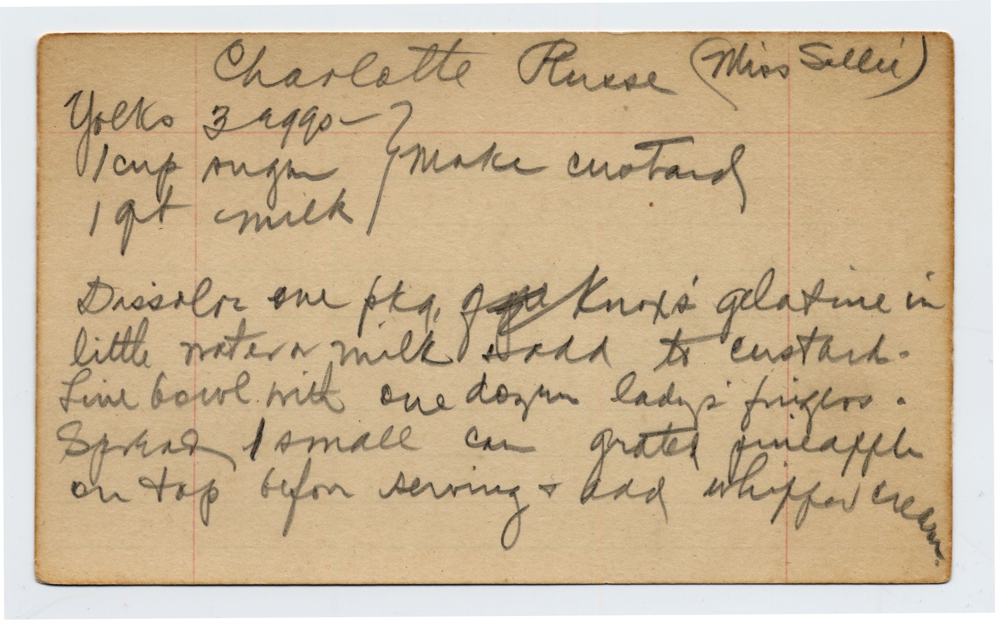 A recipe written in pencil on a note card.