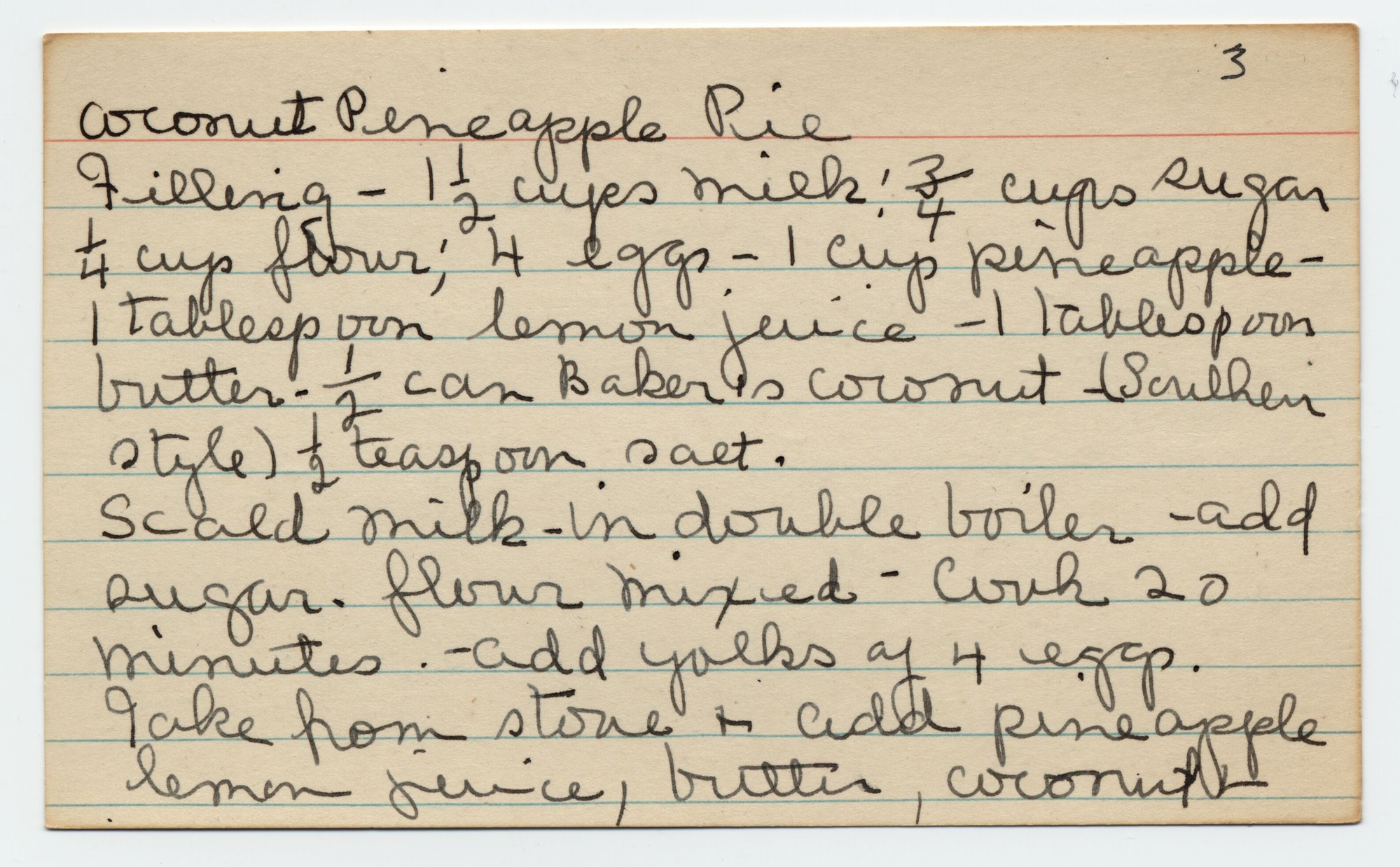 A recipe written in black pen on a note card.