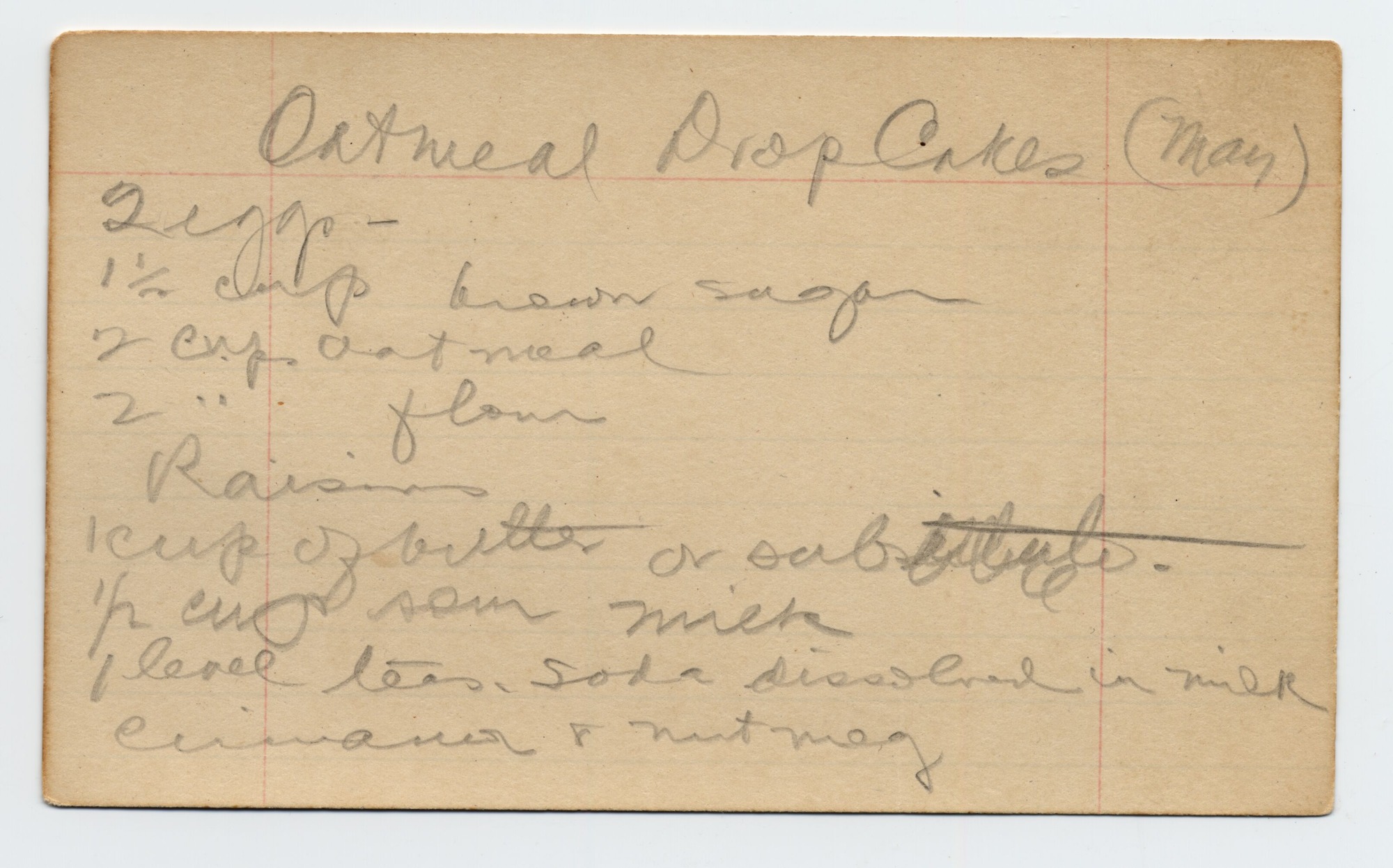 A recipe written in pencil on a note card.