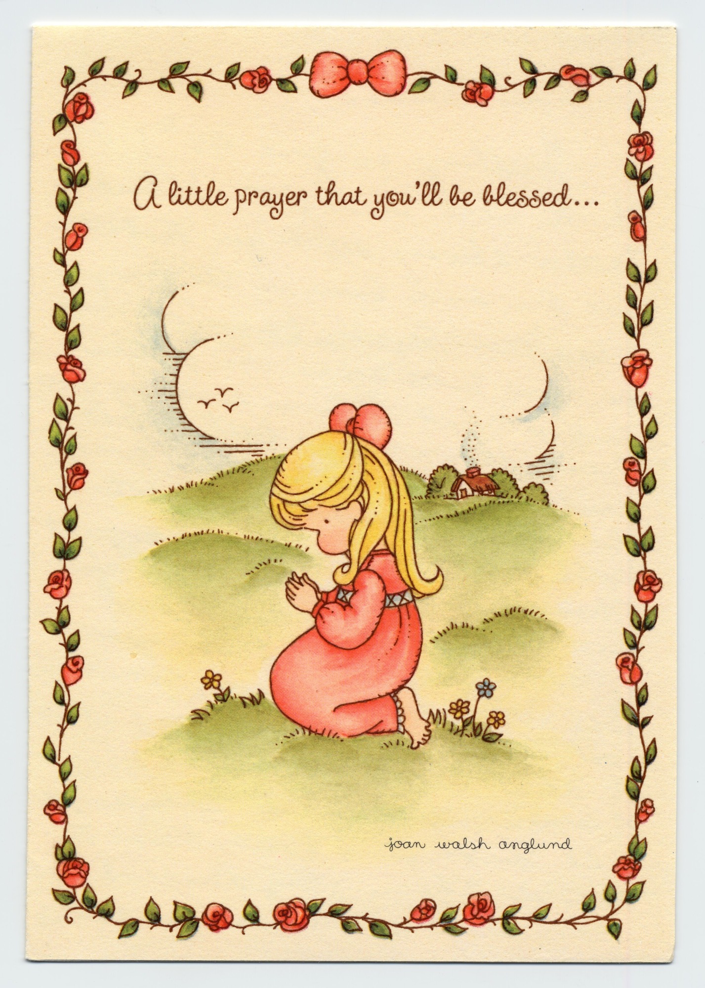 A card with an illustration of a girl playing on the front.
