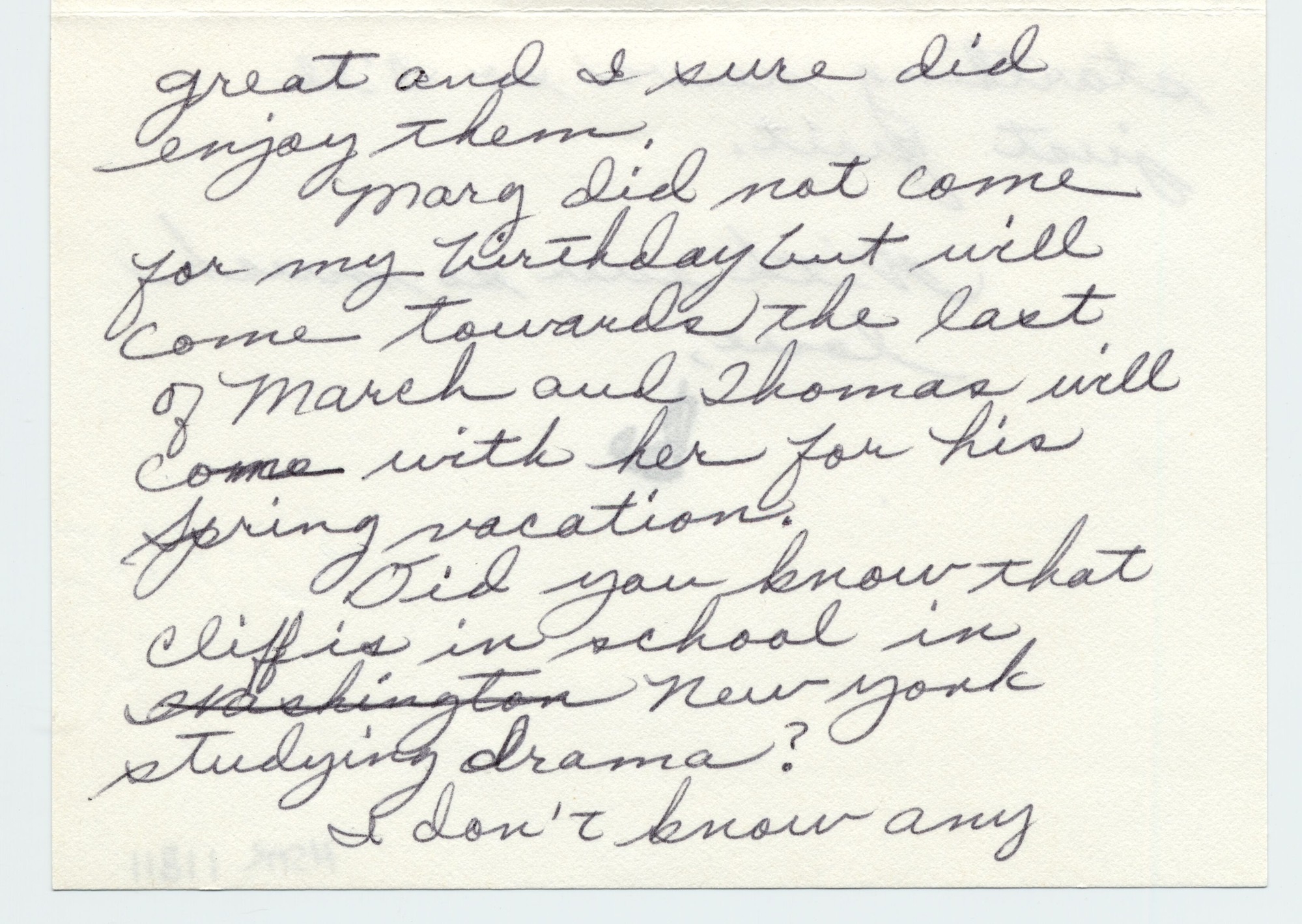 A letter written on white stationary.