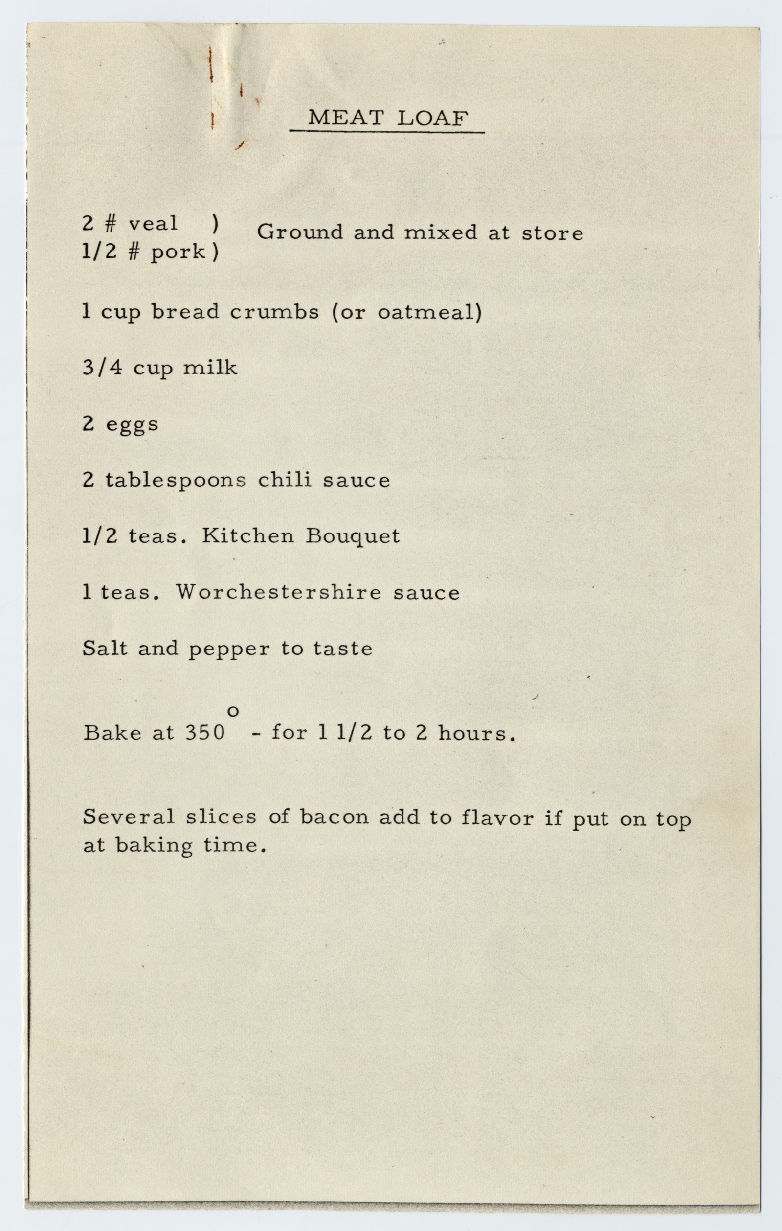 The four recipes are typed on separate pieces of paper.
