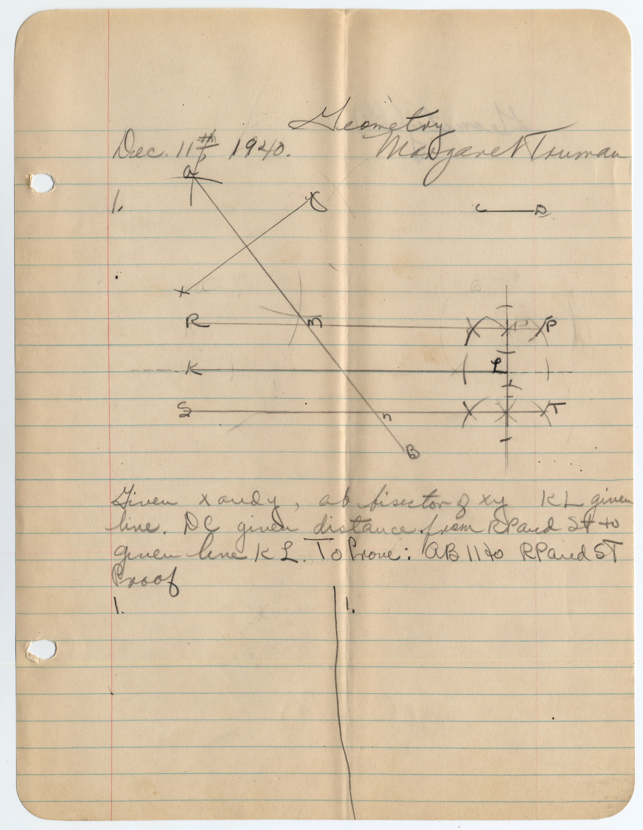 The school work is written in pencil on lined notebook paper.