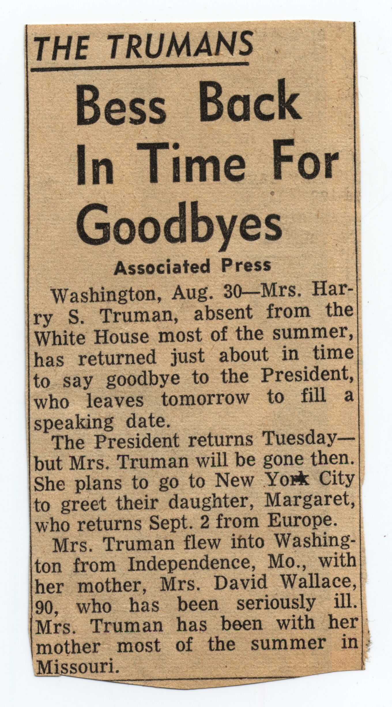 A small newspaper clipping with large title.