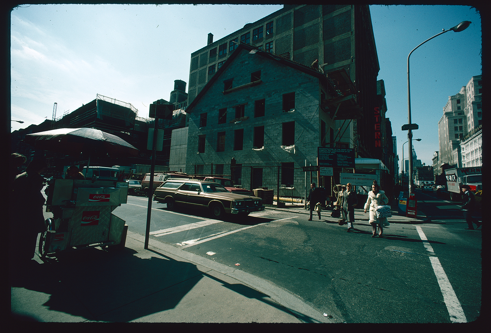 Graff (Declaration) House. Exterior. Construction. Looking west from southeast corner of 7th & Market Streets.
