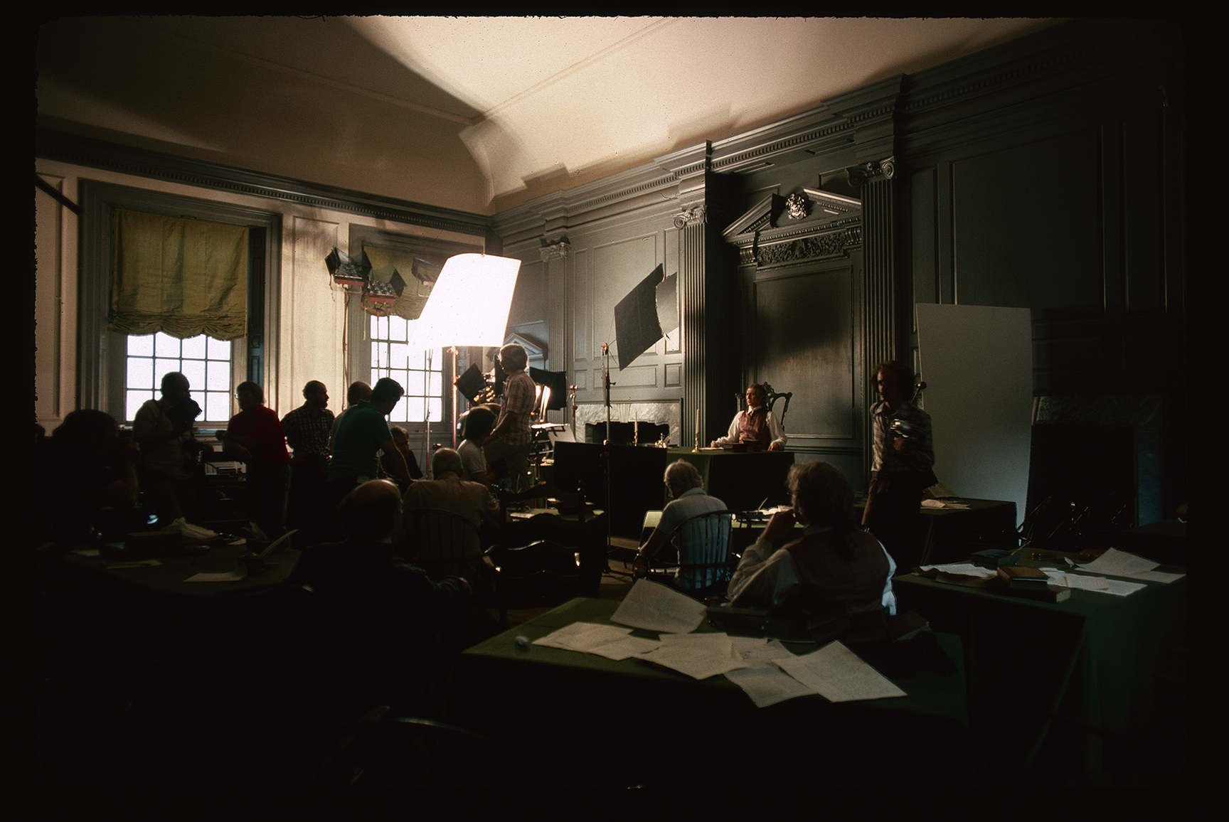 Independence Hall. Interior. 1st floor, Assembly Room. Looking northeast. Making of "Independence" John Huston Visitor Center Film.