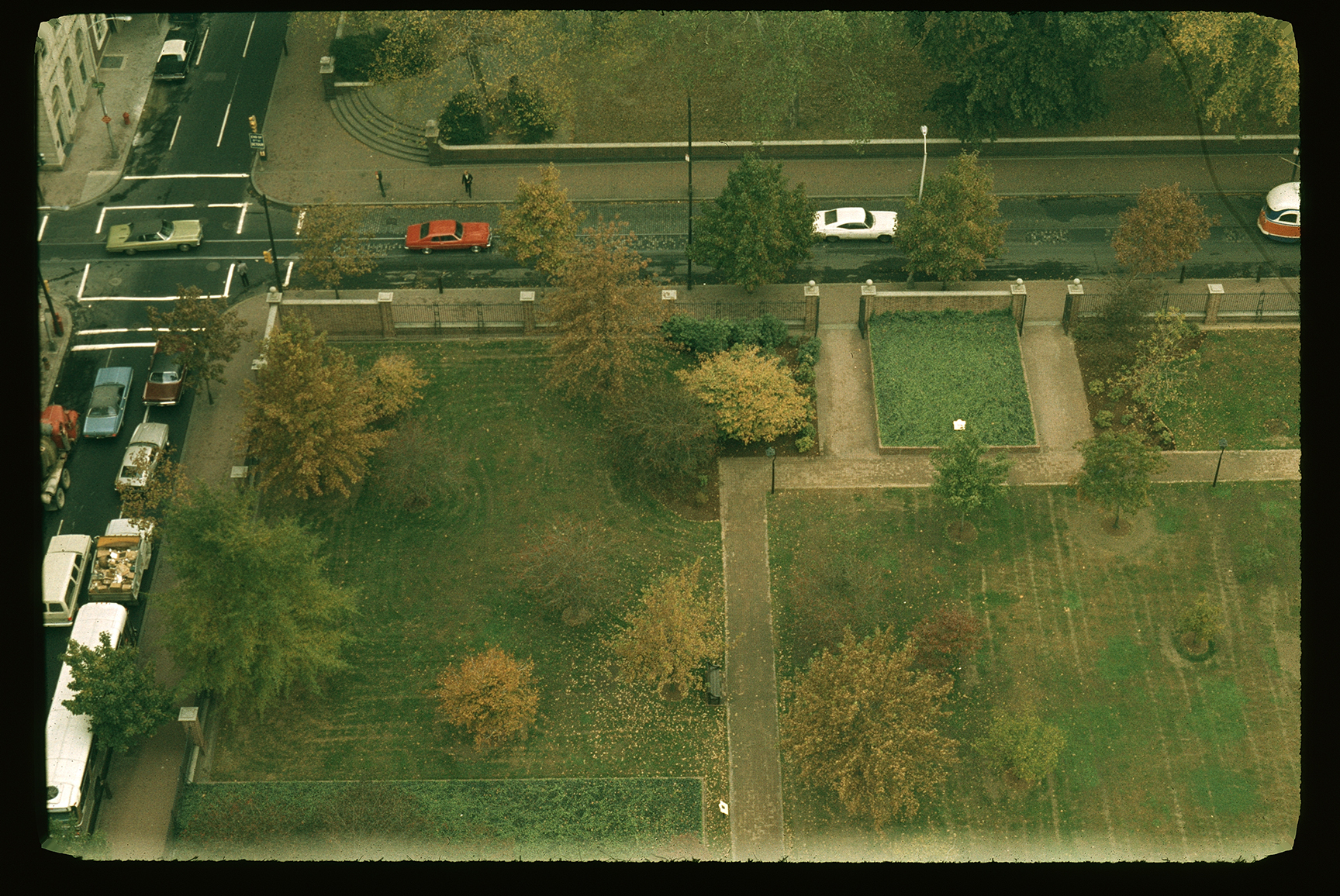 Irvin Bldg Park, southwest corner, 5th and Walnut