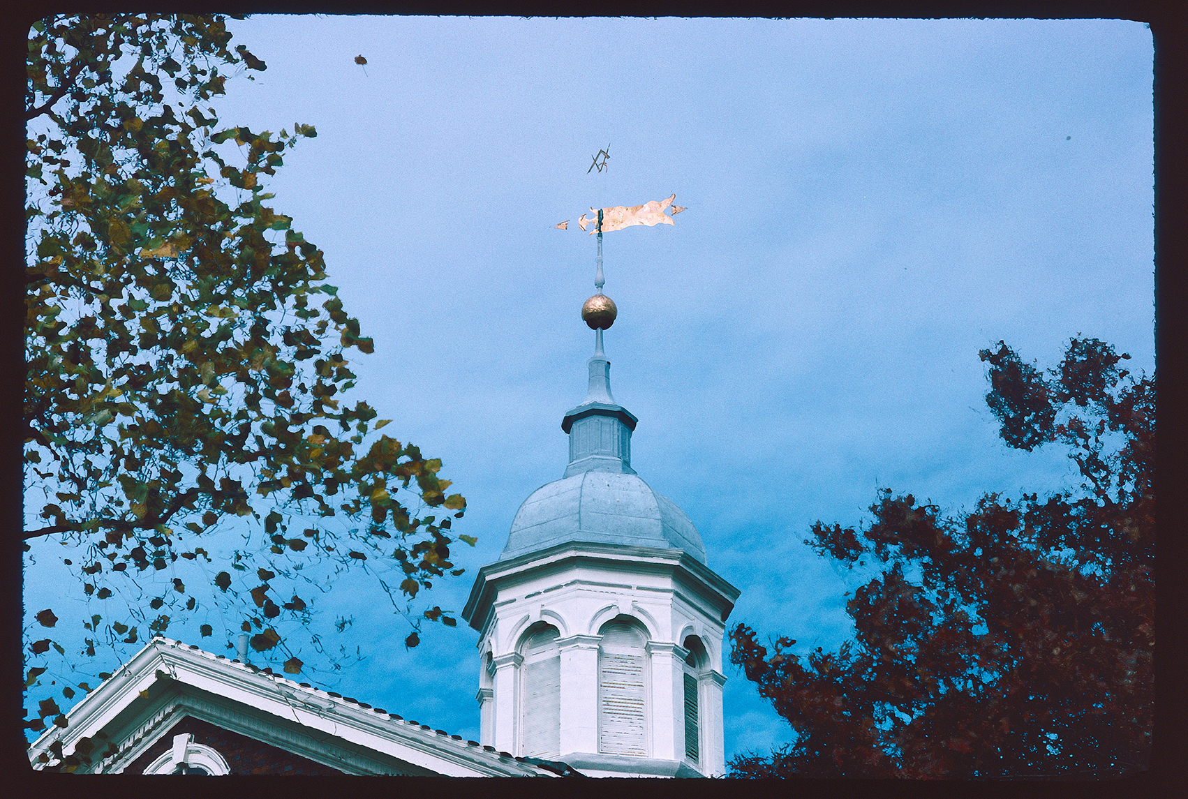 Carpenters Hall. Exterior. Looking up at steeple and weathervane.