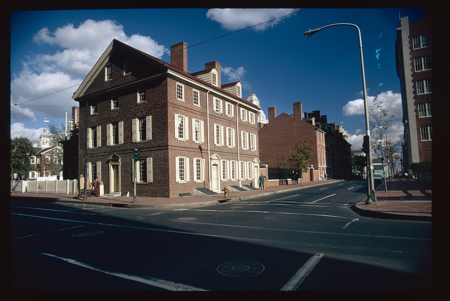 Todd House. Exterior. Front and west side. Looking northeast from southwest corner of 4th & Walnut Streets.