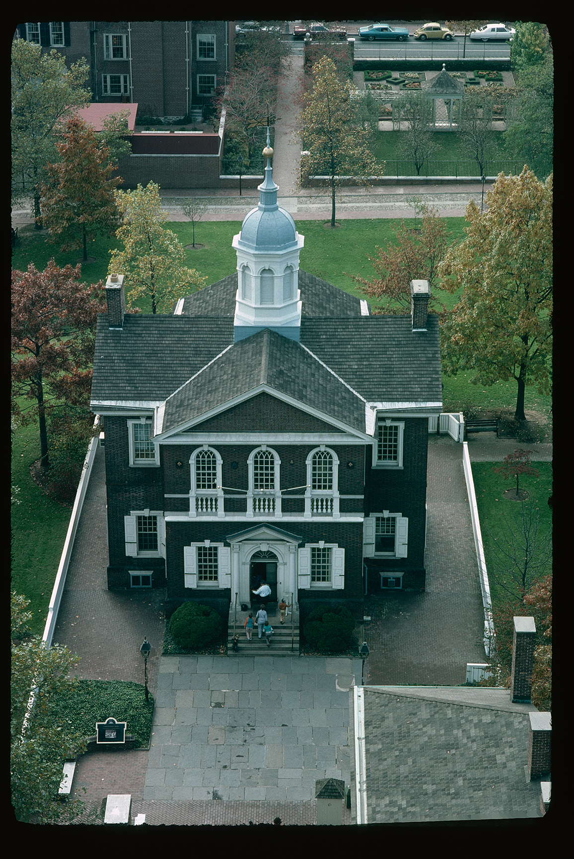 Carpenters Hall. Exterior. Aerial view. Looking southwest towards Walnut Street.