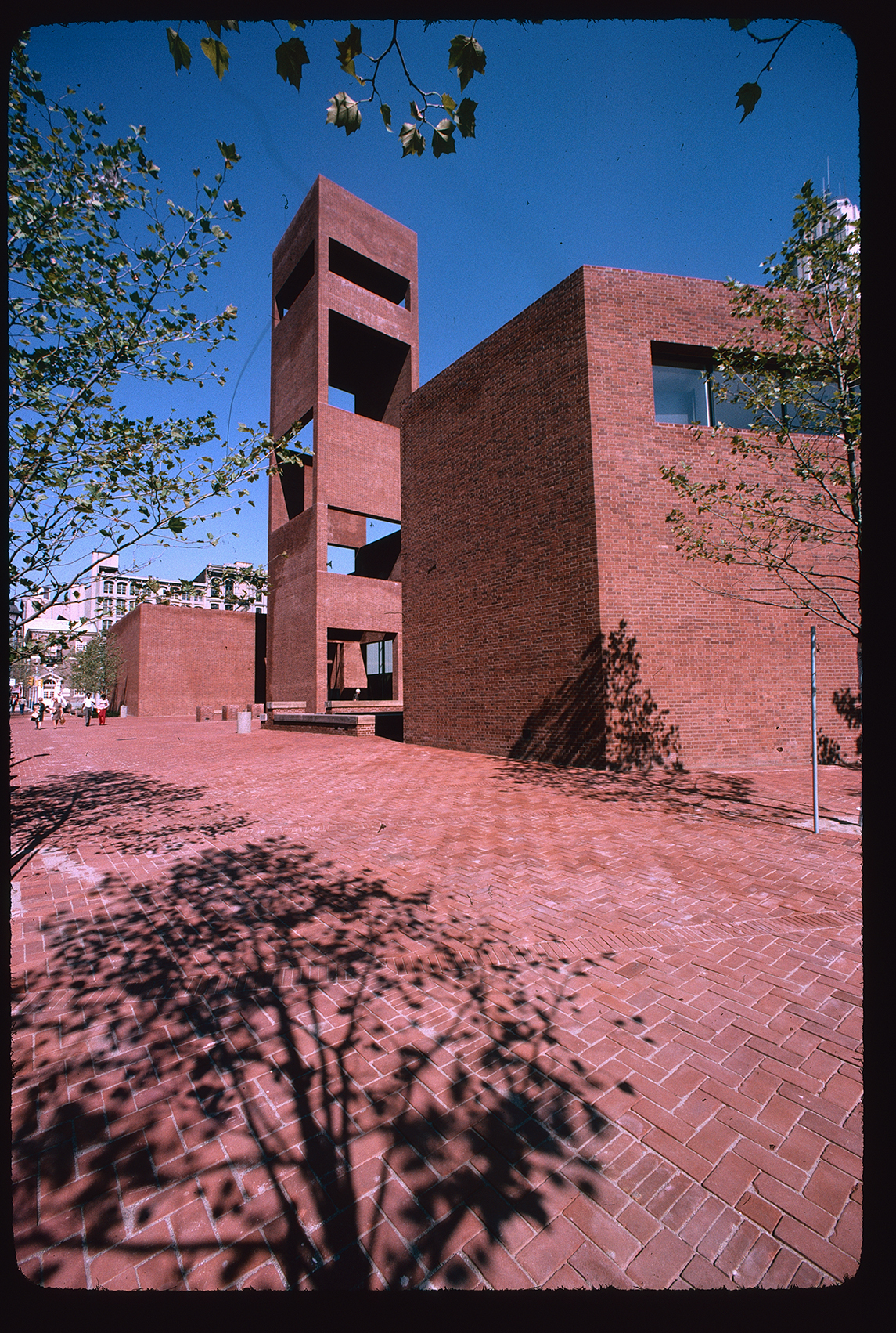 (Old) Visitor Center (101 South 3rd Street). Exterior. Looking up northeast from 3rd St toward front face.