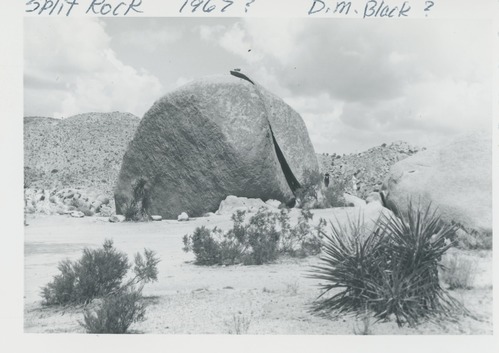 Black and white image of Split Rock