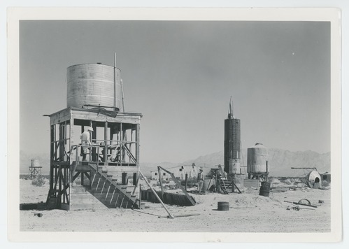 Black and white image of abandoned equipment at Old Dale