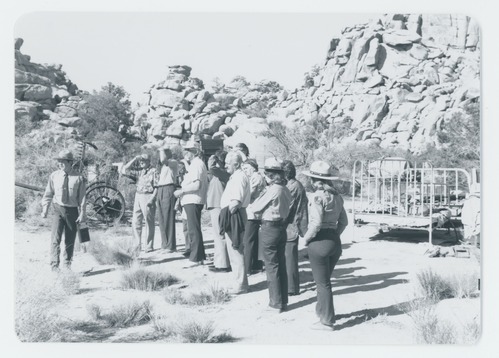 Black and white image of first tour at Keys Ranch. Led by Reino Clark.
