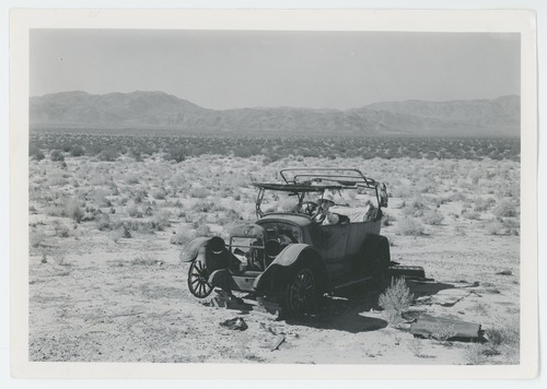 Black and white image of car at Old Dale