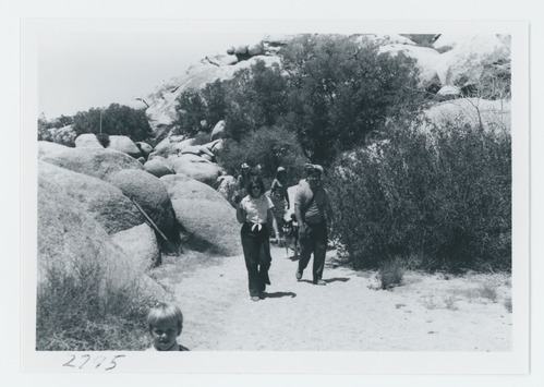 Black and white image of Barker Dam hike led by Wendy Clark