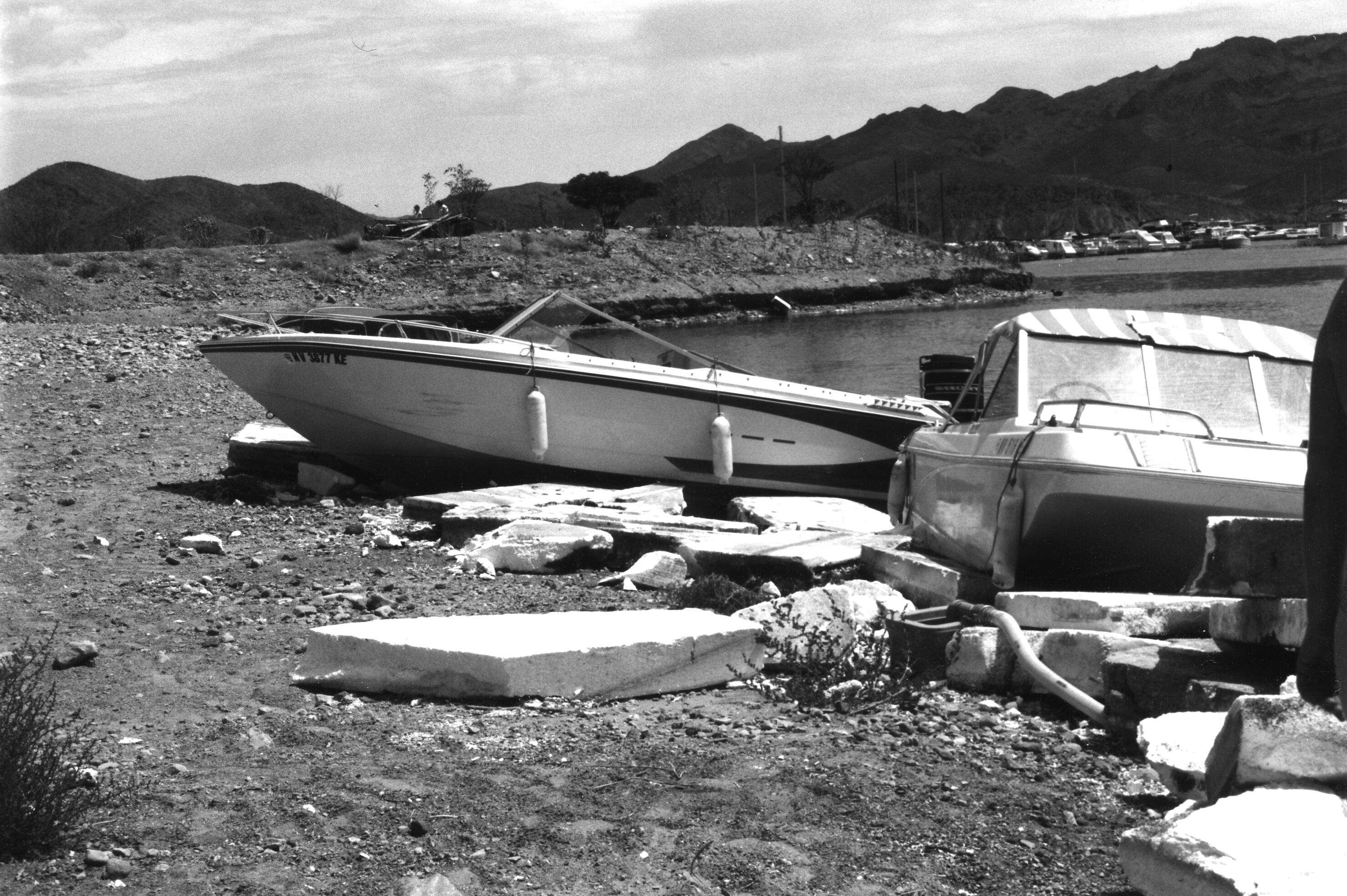 Boats blown up on beach at Callville Bay