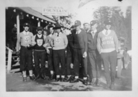 Group of skiers in front of Mineral grocery store