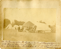 Dr Dunbar, Elizabeth Bacon Custer, Mr. Young, Lieutenant Colonel Thomas Benton Weir, Nettie Smith, Brevet Major General George Armstrong Custer, Mr. Lamborn, and Mary McIntosh in a Tent Encampment on Big Creek, Near Fort Hays, Kansas