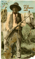 Big Beaver Holding a Gun, standing in front of a horse.