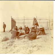 Two Moons and Other Cheyenne Sitting in a Group at the Front of the Custer Monument on Last Stand Hill