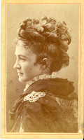 Portrait of Elizabeth Bacon Custer on an Orange Card