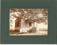 Group of 19 Children and Adults in Front of the Beech Point Schoolhouse