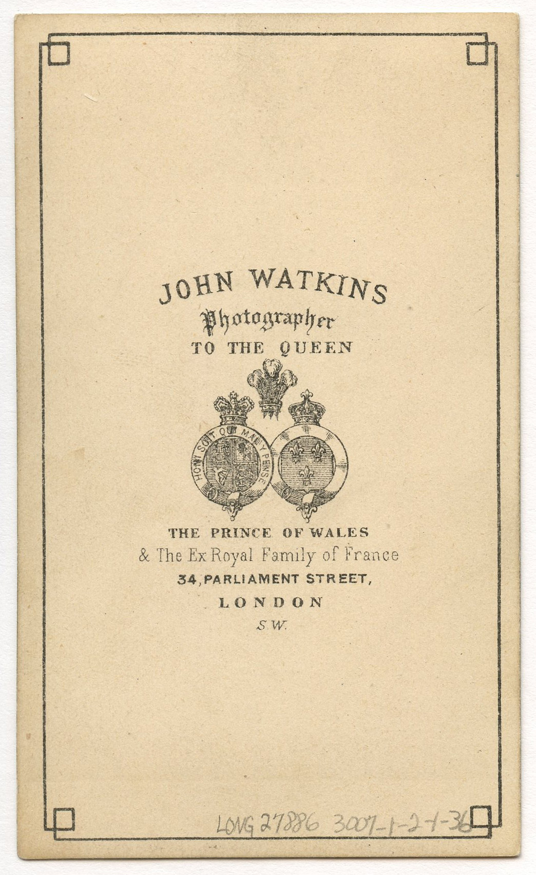 Back of a carte-de-visite.