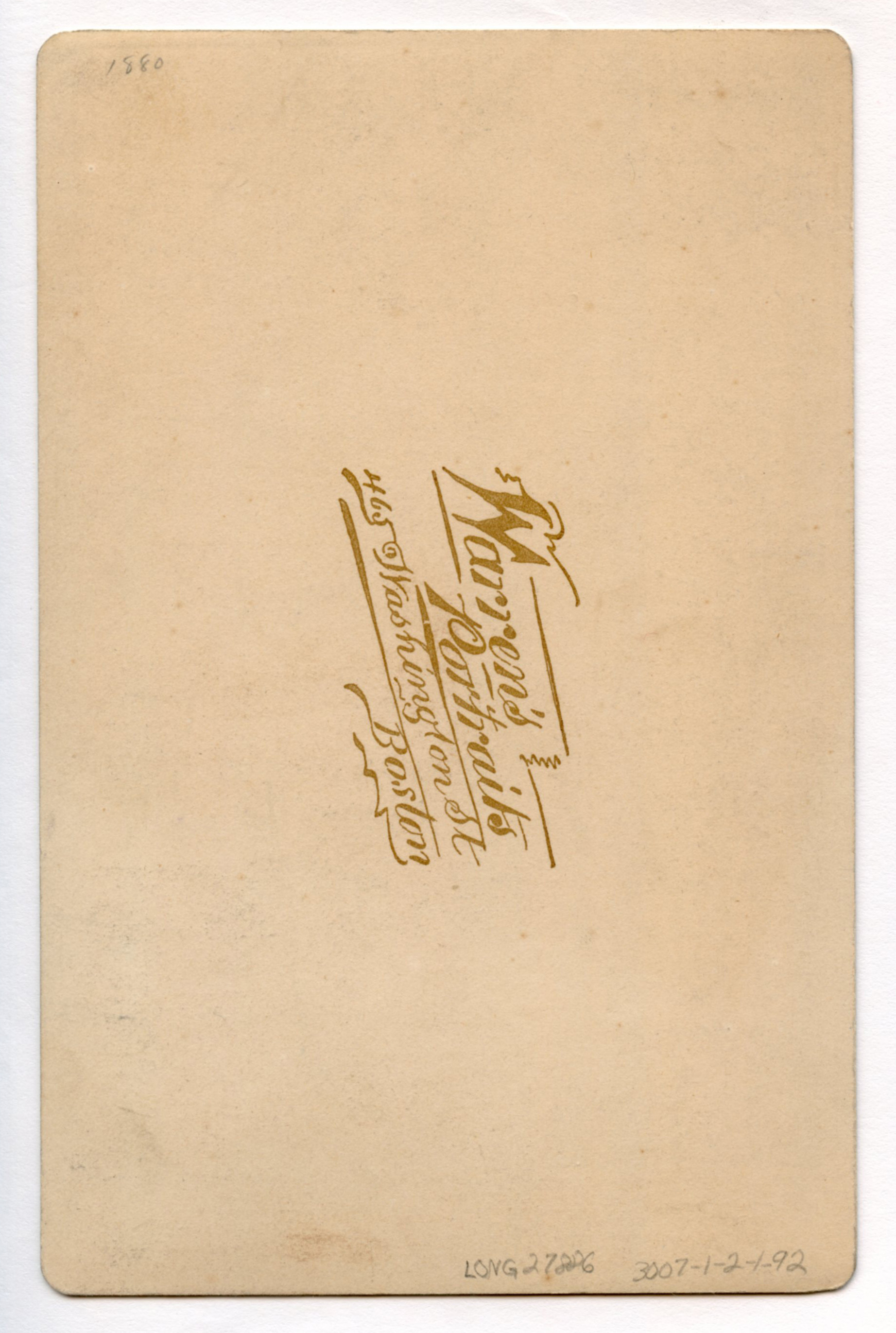 Back of a cabinet card.