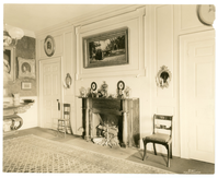 Fireplace in 19th century dining room.