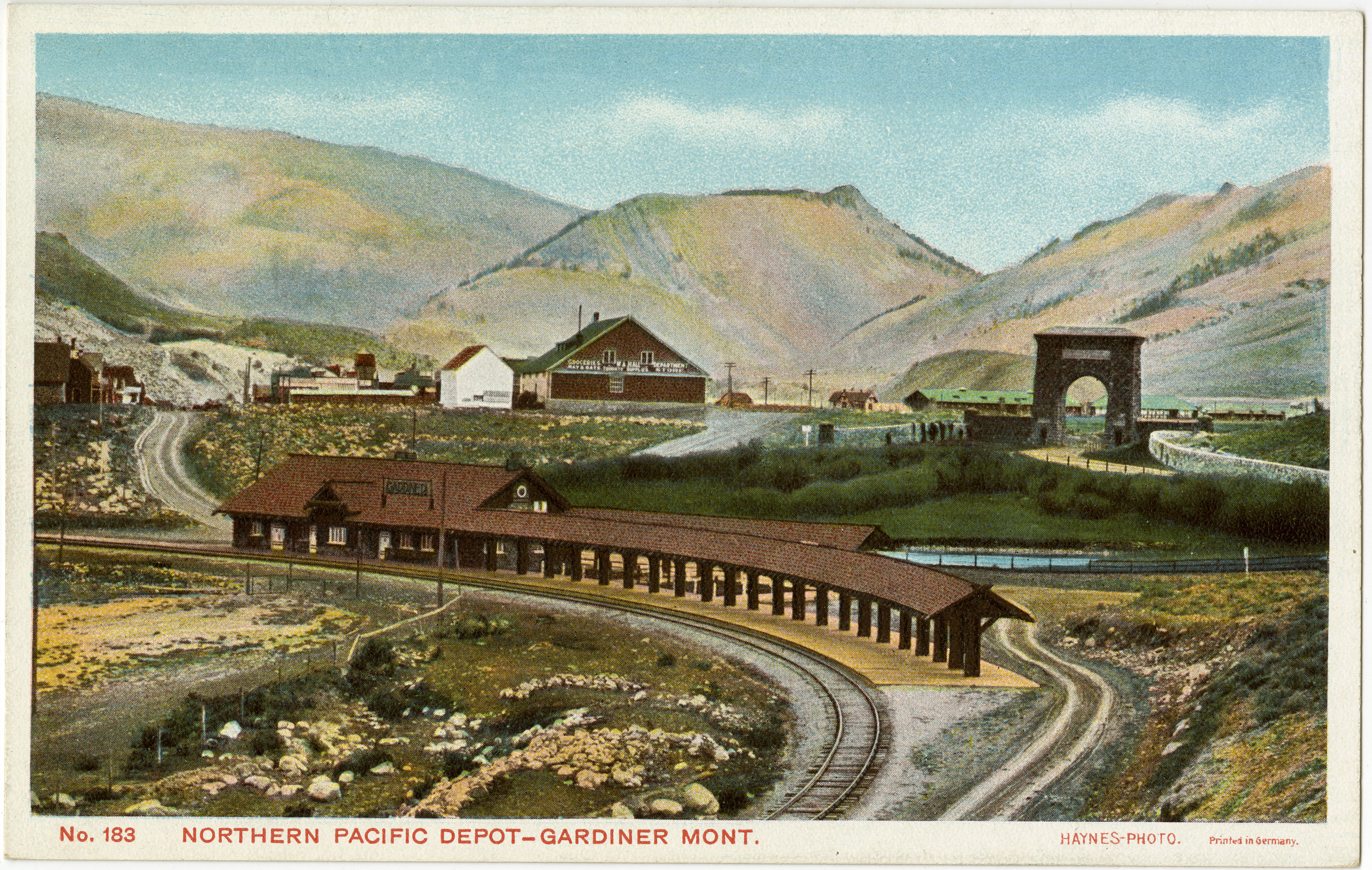 No. 183  Northern Pacific Depot - Gardiner Mont. (Postcard)