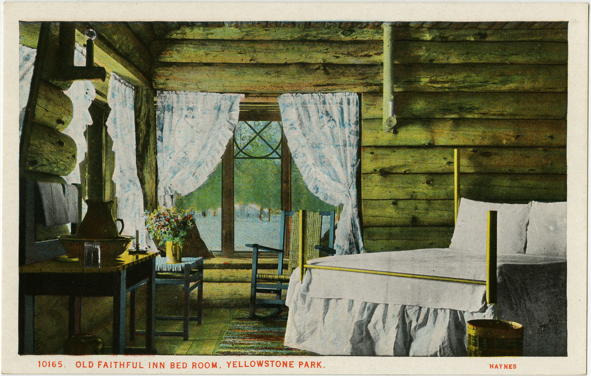 10165. Old Faithful Inn Bed Room, Yellowstone Park (Postcard)
