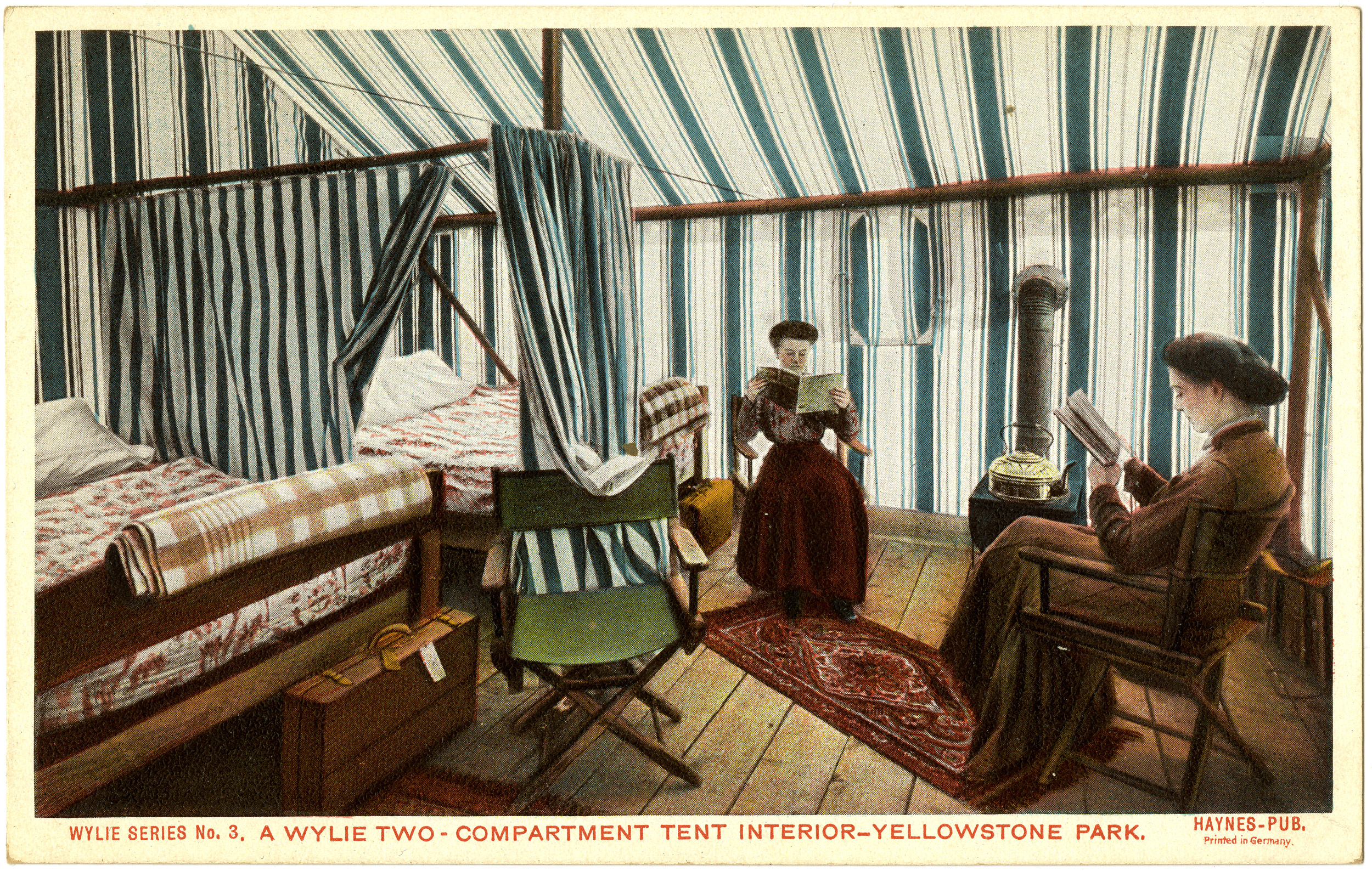 Wylie Series No. 3. A Wylie Two-Compartment Tent Interior-Yellowstone Park (Postcard)