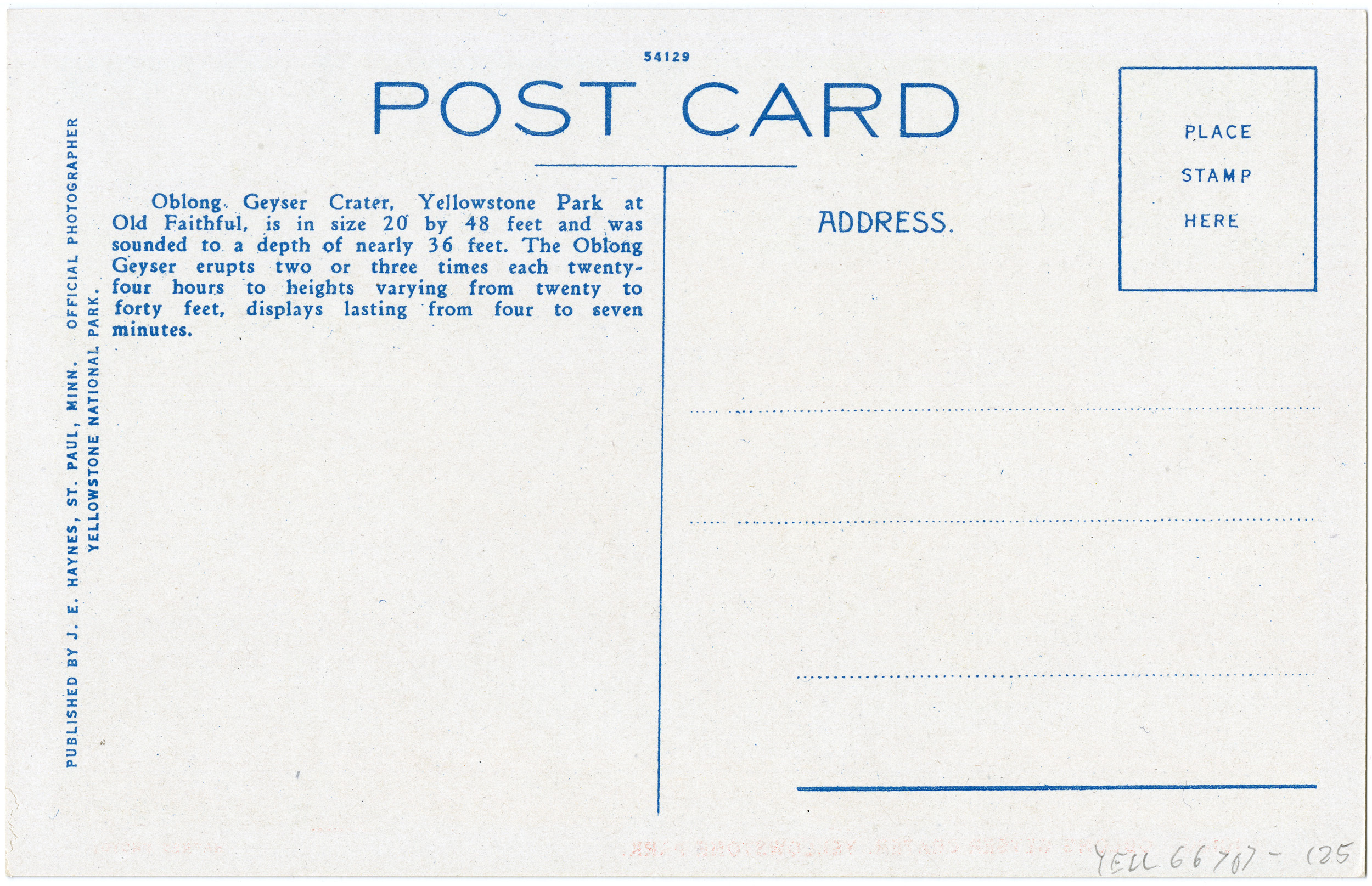 10100. Oblong Geyser Crater, Yellowstone Park (Postcard)