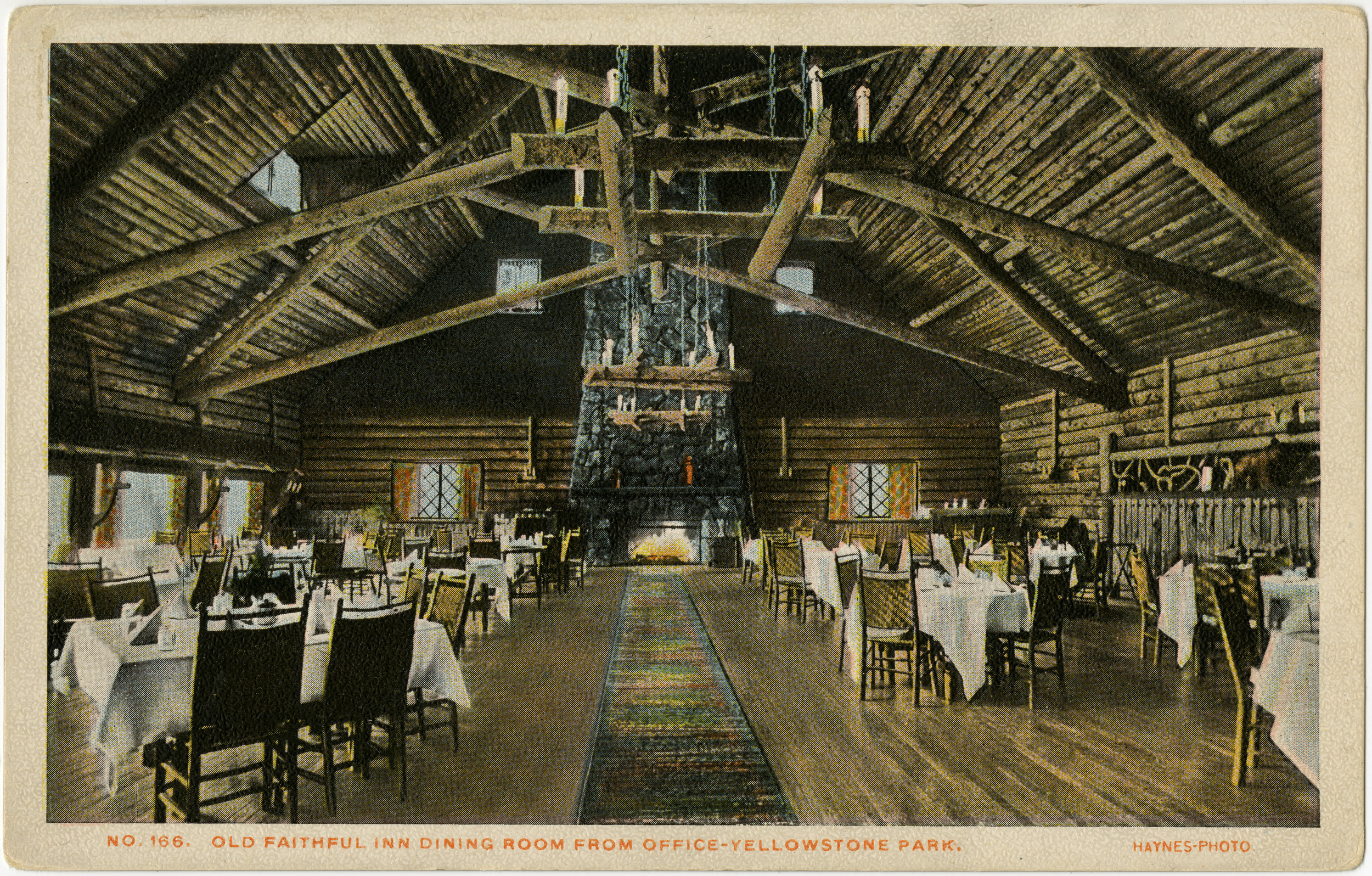 No. 166. Old Faithful Dining Room from Office - Yellowstone Park (Postcard)
