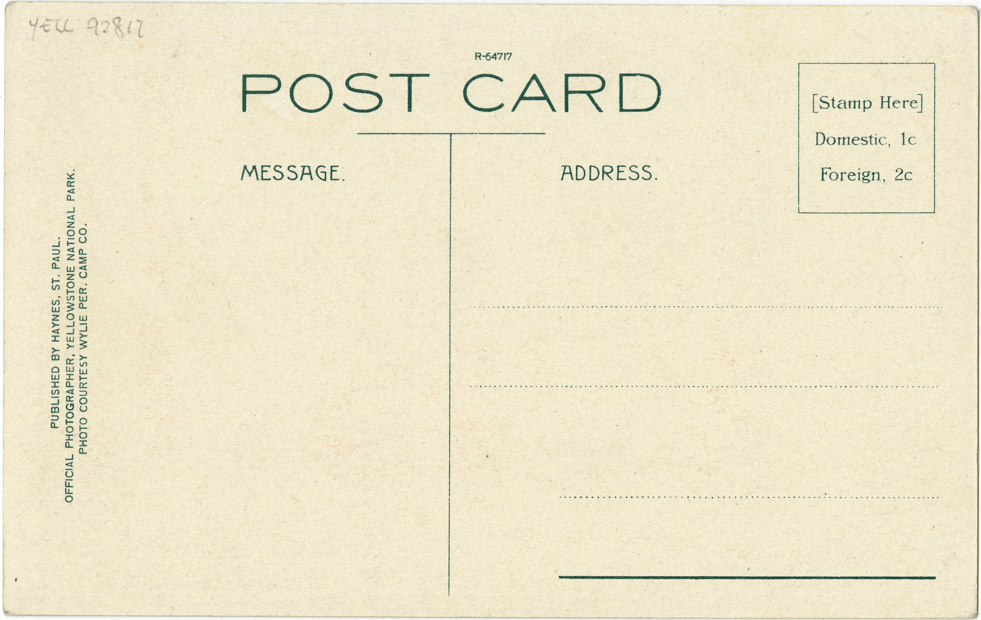 No. 235. Wylie Single Tent Exterior - Yellowstone Park (Postcard)