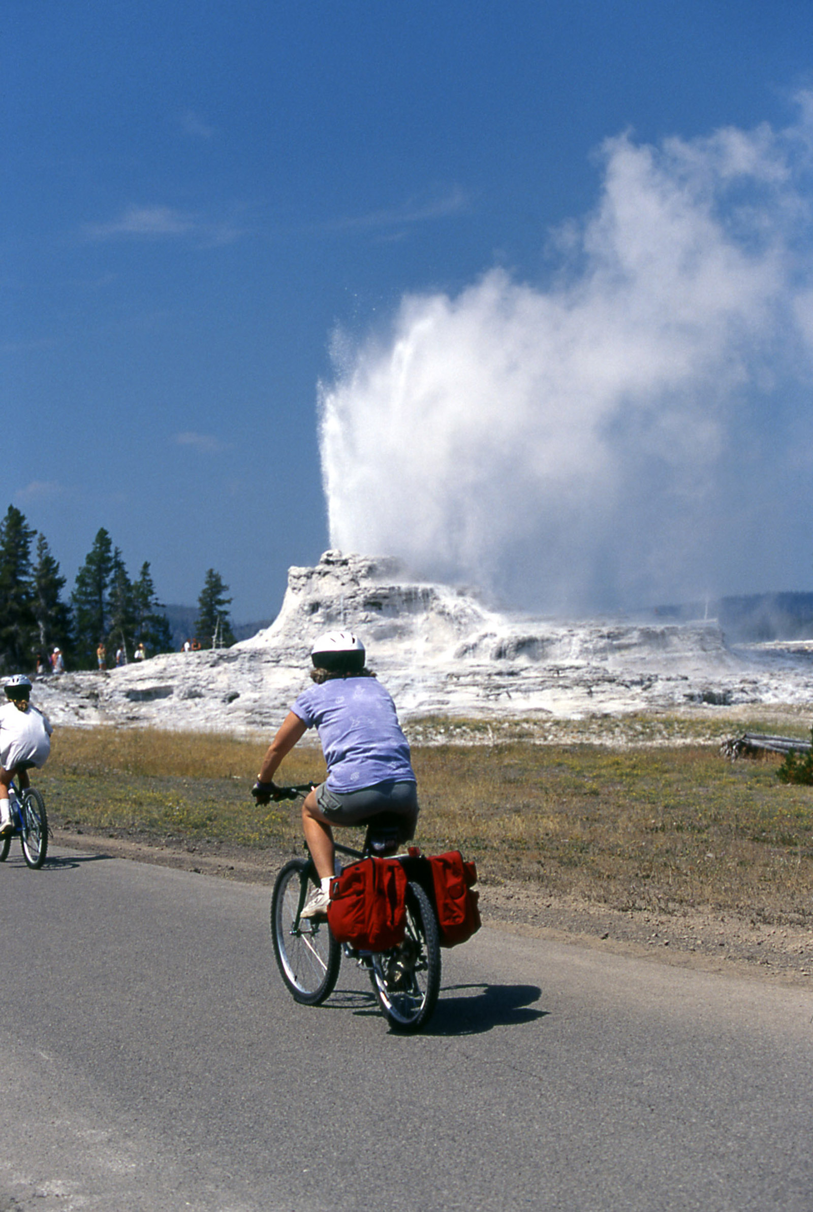 Bicycling past Castle Geyser