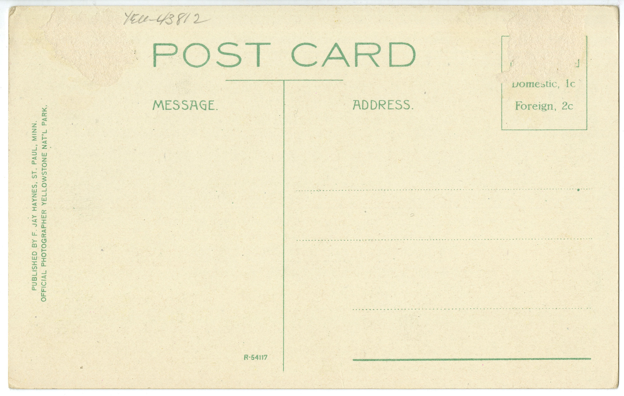 No. 101. Arch, Northern Entrance-Yellowstone Park (Postcard)