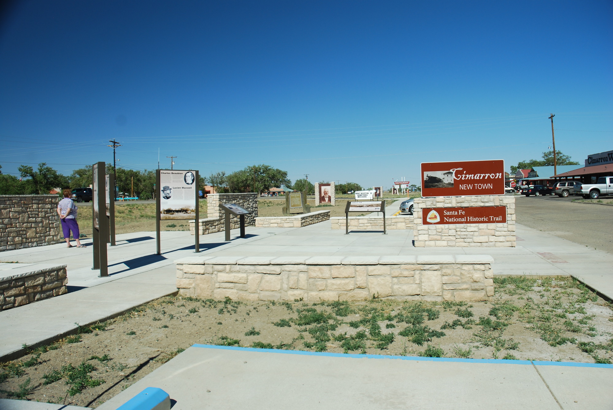 A person walking through some waysides beside a road.