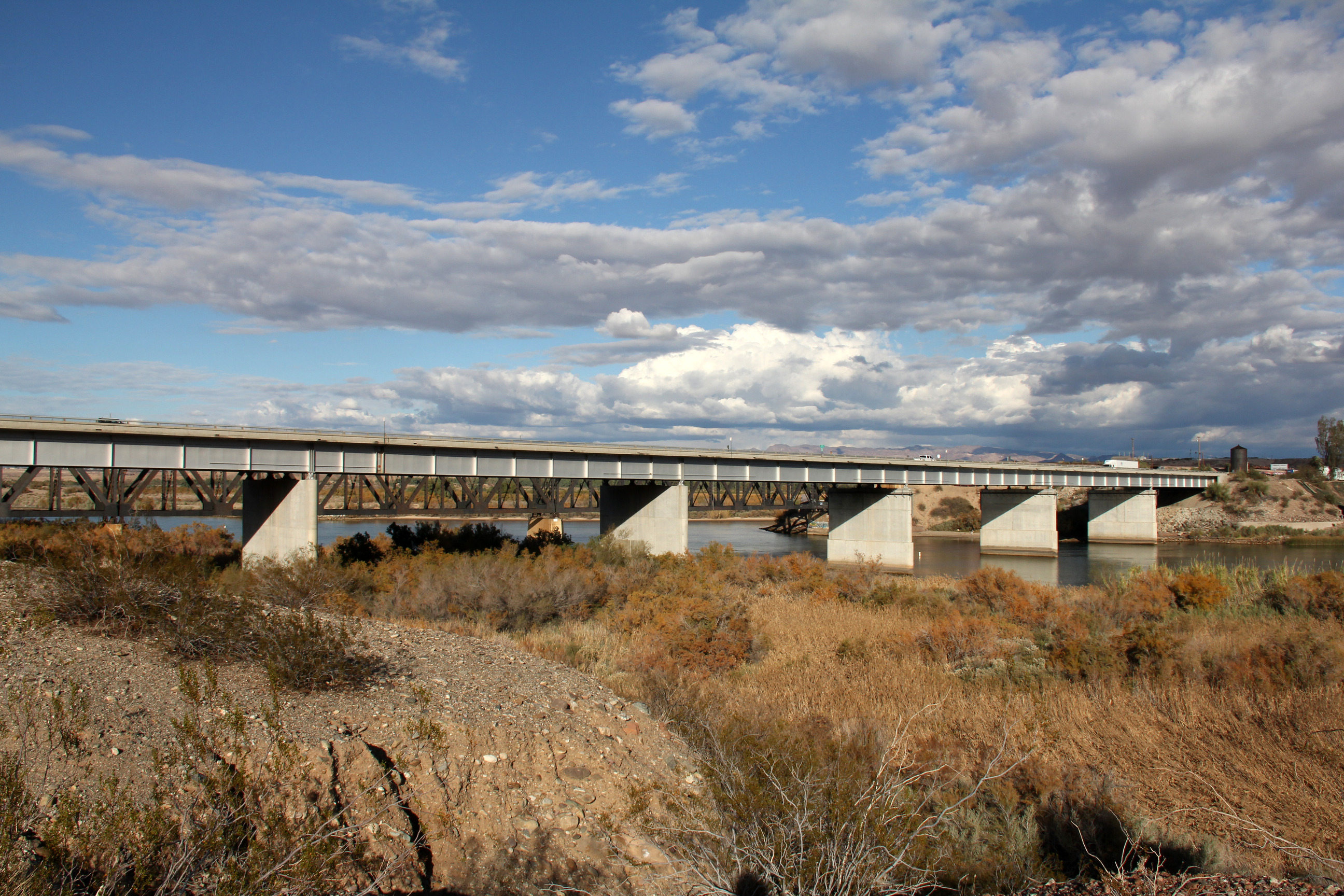 4-lane I-40 bridge on the Colorado River at Topock (final route of 66 into California).