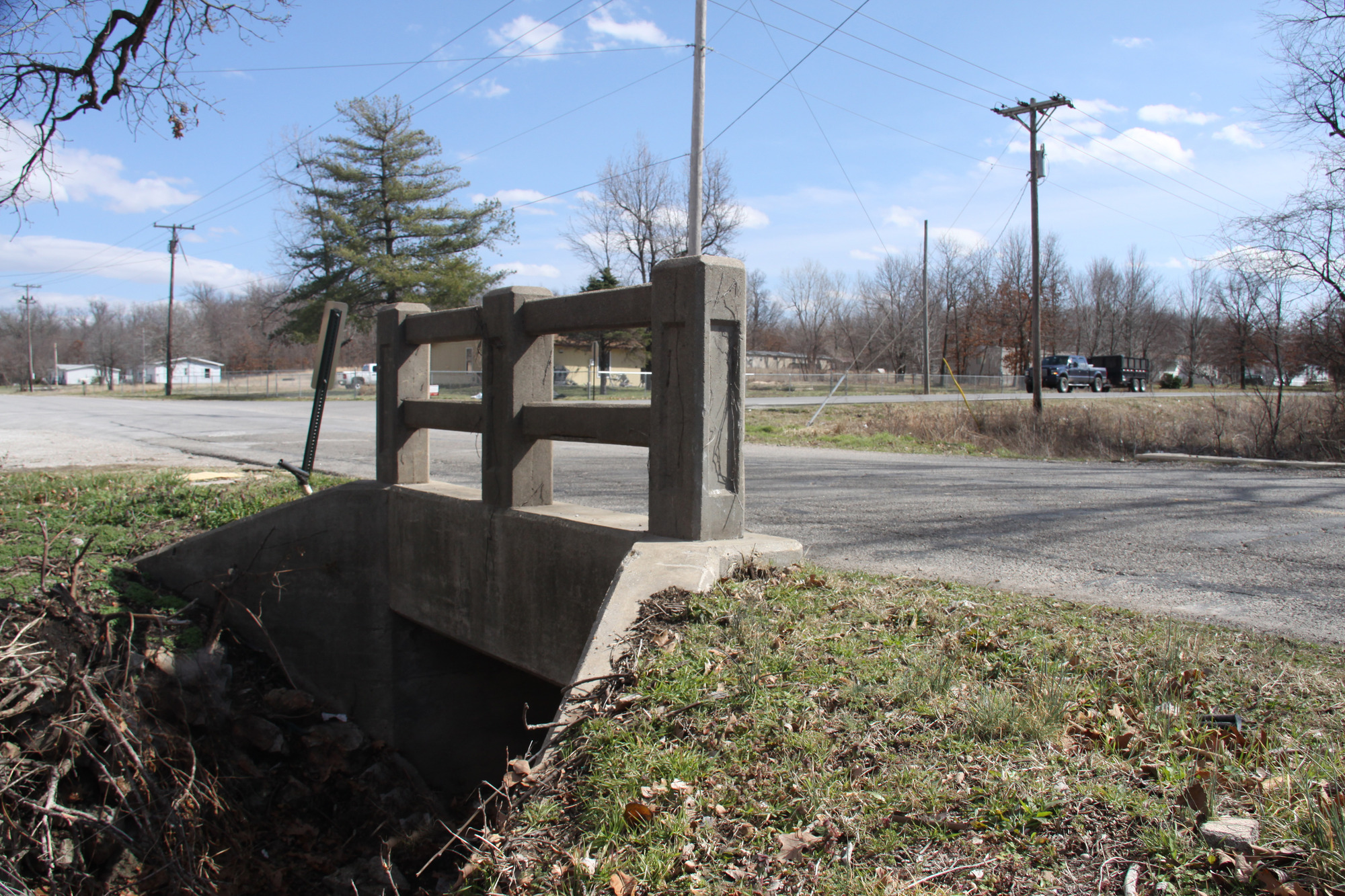 Concrete Culvert with guardrails at State Line (one guardrail has been removed)