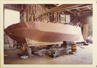 Boats under construction at the Aeolus Boat Shop, Davenport, California